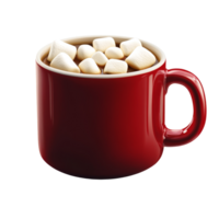 A cozy red mug filled with roasted marshmallows, perfect for winter enjoyment by the fireplace, Isolated red mug with roast marshmallow png