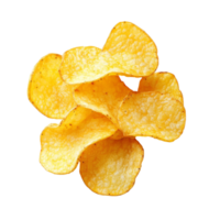 Freshly sliced potato chips arranged neatly in a pile on a transparent background, Potato slice into potato chips isolated png