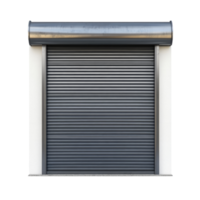 Industrial roll-up door in a metallic frame, designed for secure access in commercial settings, Industrial RollUp Door in Metallic Frame Isolated on transparent background png