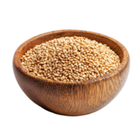 Fresh sesame seeds in a wooden bowl against a transparent background, perfect for culinary uses and healthy toppings, sesame in wood bowl isolated on transparent background png