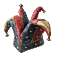 Colorful medieval jester hat with distinctive points, ideal for reenactments or festive occasions, medieval jester hat isolated on transparent background png