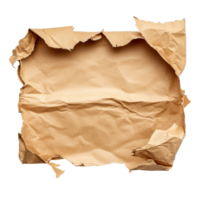 Torn open brown packing paper on a transparent background, revealing textured edges and crumpled surface details, torn open brown packing paper isolated on transparent background png