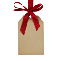 Simple gift tag with red ribbon offering space for personalized messages and well wishes for any occasion, plain gift tag with red ribbon for text and wishes isolated on transparent background png