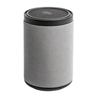 Compact grey wireless portable speaker designed for versatile sound enjoyment at home or on the go, grey wireless portable speaker, file of isolated object with shadow on transparent background png