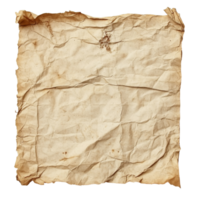 Old crumpled paper isolated on a transparent background for artistic or educational use, old paper isolated on transparent png
