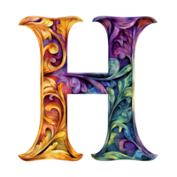 Artistic representation of the letter H adorned with colorful floral designs on a transparent transparent background, showcasing, consonant letter b is used to make words on transparent backgroundfile png