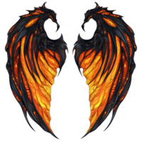Demon wings in striking black and orange display unique patterns against a clean transparent backdrop, Black and Orange Demon Wings Isolated on transparent background png