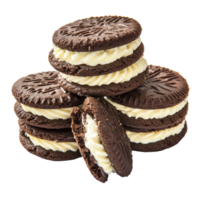 Delicious sandwich cookies filled with creamy filling stacked on a transparent background for a tempting treat, Sandwich cookies with cream on transparent background png