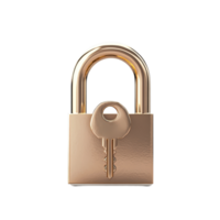 A golden lock with key isolated on a simple background for security and protection concepts, Lock with key isolated 3d Rendering png
