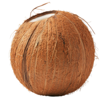 Coconut showcasing its distinctive brown outer shell on a pure transparent background with lighting, Coconut on transparent background png