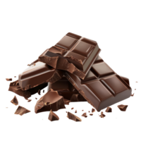 Delicious realistic chocolate bar pieces scattered on a transparent background, highlighting texture and rich flavor, Realistic chocolate bar pieces on transparent background. Chocolate transparent background png