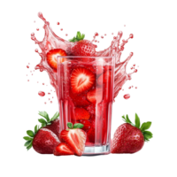 Refreshing strawberry juice with a splash of fresh fruits in a glass surrounded by ripe strawberries, Strawberry juice with fruits splash Stock Illustration png