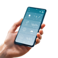 Weather forecast application for Lodz, Poland in May with detailed meteorological data displayed, Lodz, Poland May 14 2025 Weather forecast application, mobile app in hand isolated on transparent png