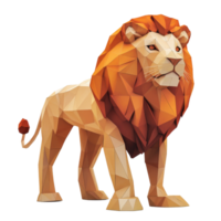 Low poly papercraft lion on transparent background, featuring vibrant colors and geometric shapes, Lion Low Poly Papercraft 3d rendering isolated on transparent background png