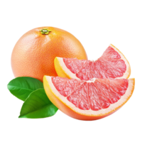Juicy pink grapefruit with vibrant slices and leaves isolated on a transparent background, pink grapefruit citrus fruit isolated on transparent background png