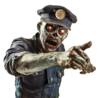 A terrifying zombie postman reaching out with glowing eyes against a stark transparent background, Scary postman zombie on transparent background png