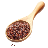 Red quinoa in a wooden spoon isolated against a transparent background showcasing its vibrant color and texture, red quinoa in wood spoon isolated on transparent background png