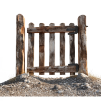 A rustic soil gate made from weathered wood against a bright transparent background, Beautiful soil gate on a transparent background png