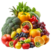 A colorful assortment of fresh fruits and vegetables arranged beautifully on a transparent background, Mixed of different fruits and vegetable isolated on transparent background png