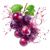 Fresh organic grapes splashing juice on a clean transparent background, perfect for healthy eating and refreshing, Fresh organic grape with juice splash on transparent background. grape splash transparent background png