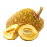 Fresh and ripe jackfruit with sliced segment on a transparent background showcasing unique texture and color, Ripe Jackfruit isolated in transparent background png