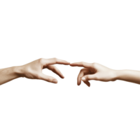 Female hands extending toward one another in a gesture of connection and unity against a blank background, file no background Female hands reaching each other png