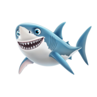Fun cartoon character of a transparent shark swimming happily in a playful underwater environment with bright colors, transparent shark fun character cartoon isolated on transparent background png