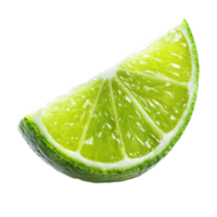 Freshly sliced lime wedge isolated on a transparent background, perfect for beverages, cooking, or garnishing dishes, slice lime isolated on transparent background png