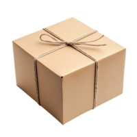 A delivery carton box isolated on a transparent background with a natural twine bow for shipping purposes, delivery box carton isolated on transparent background png