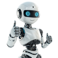 A friendly AI robot giving a thumbs up against a transparent background, conveying positivity and innovation in technology, Friendly AI Robot with Thumbs Up on transparent background png