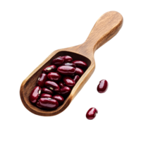 Fresh red beans in a wooden scoop against a clean transparent background, perfect for cooking and baking activities, Red beans on wooden scoop isolated on transparent background png
