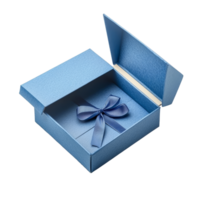 A beautiful blue open gift box adorned with a ribbon on a clean transparent background, Blue open gift box with ribbon over transparent background png