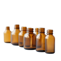 Collection of medicine bottles arranged in a neat row against a transparent background for pharmaceutical display, medicine bottles on transparent background png