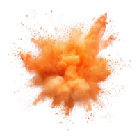 Bright orange powder explosion against a transparent background showcasing dynamic dynamics and vivid color contrast, orange powder pulver explosion isolated on transparent background png