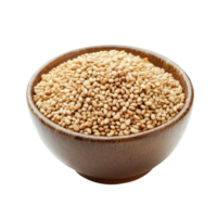 Fresh sesame seeds in a wooden bowl on a clean transparent background ready for culinary use in cooking, sesame in a bowl isolated on transparent background png