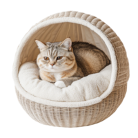Cozy cat bed with soft lining on a transparent background, perfect for resting and relaxing during any time of day, Cat bed transparent background png