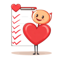 Heart character promoting a healthy lifestyle with a checklist in a cheerful setting to inspire wellness, Healthy Lifestyle Heart Character with Checklist on transparent background png