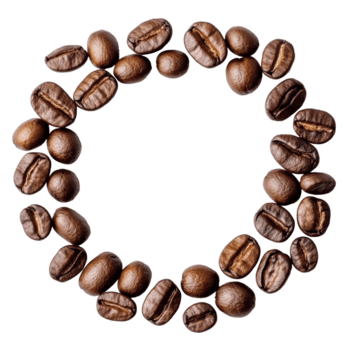 uma circular arranjo do café feijões criando uma perfeito espaço para texto contra uma limpar \ limpo transparente fundo, café feijões com volta copyspace contra transparente fundo png