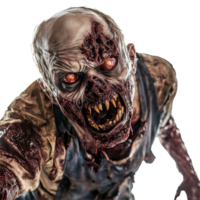 A terrifying zombie creature lurks with glowing eyes and menacing teeth in a chilling horror-themed setting, Creepy Zombie Creature Scariest Horror Character On transparent background png