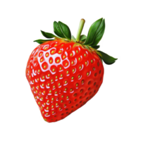 Fresh red strawberry resting on a smooth surface, showcasing its vibrant color and leafy cap in natural lighting, Ripe fresh strawberry png