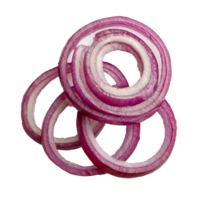 Sliced red onion rings arranged on a clean transparent background for culinary presentation and food styling, Sliced red onion rings isolated on transparent background png