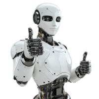 AI robot giving a thumbs up on a bright transparent background to convey positivity and innovation, AI robot giving a thumbs up on transparent background png