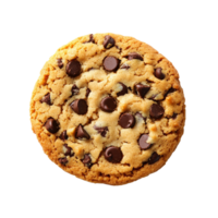 Freshly baked round chocolate chip cookie on a clean transparent background ready to be enjoyed, round chocolate chip cookie isolated on transparent backgroundfile png