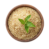 Fresh quinoa in a wooden bowl on a bright transparent background with basil leaves for healthy eating, Quinoa in a bowl on transparent background png
