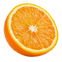Freshly cut orange half on a transparent background showcasing its juicy texture and vibrant color for culinary uses, of orange fruit isolated on transparent background png