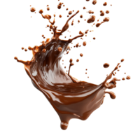 Dynamic chocolate splash flowing with energy on a transparent background, capturing the essence of fluid motion and indulgence, chocolate splash flowing in motion isolated on transparent background png