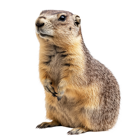 A curious marmot standing on its hind legs against a clean transparent background, showcasing its unique features and behavior, Marmot on transparent background png