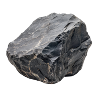 Large black boulder rock isolated on a transparent transparent background showcasing its unique texture, Big boulder black rocks on the ground, isolated on transparent background cutout png