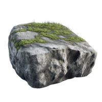 Textured rock stone featuring vibrant green moss and natural details in a serene outdoor setting, Textured Rock Stone with Green Moss png