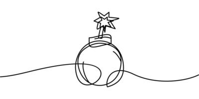 continuous line drawing of cartoon bomb symbol. abstract line art illustration vector